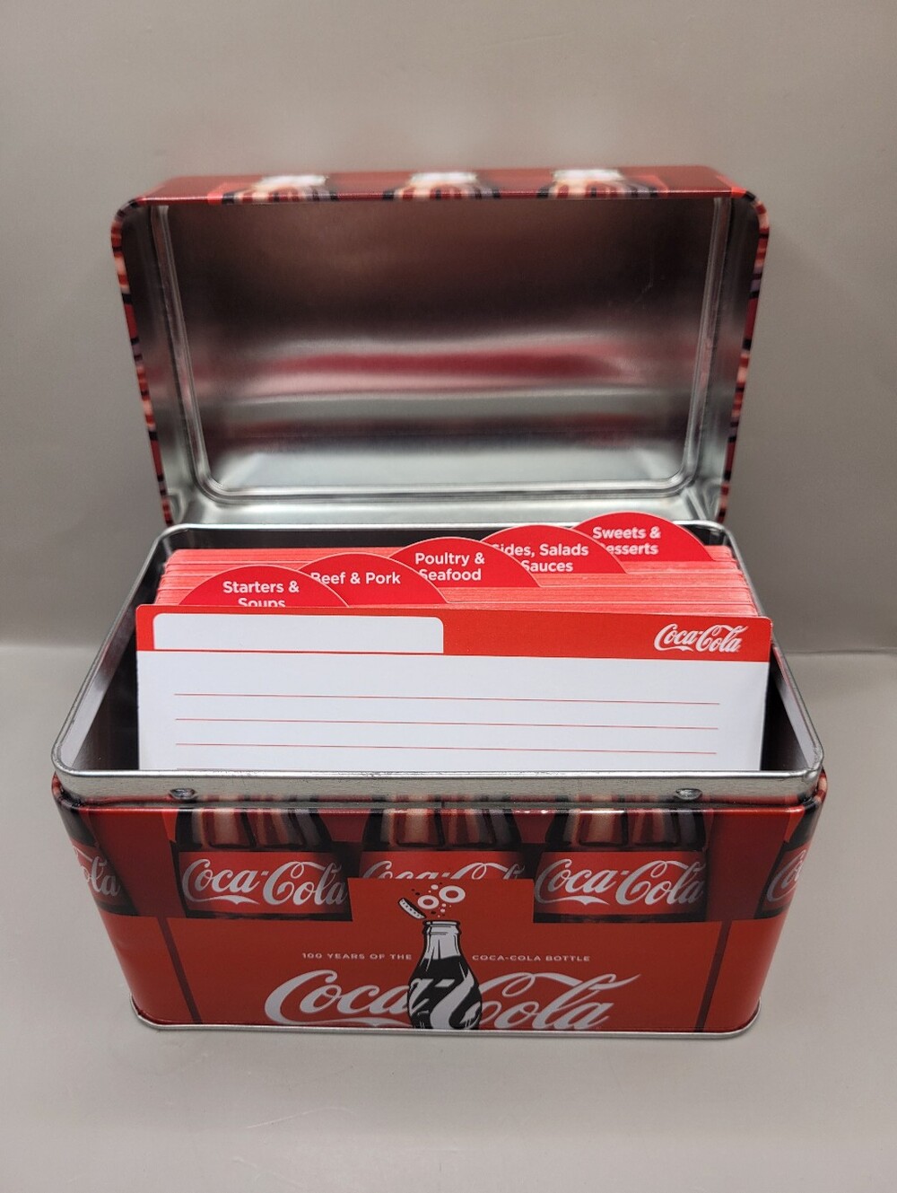Coca-Cola 100 Years Bottle Recipe Card Tin Box Organizer Coke Collectible 2015